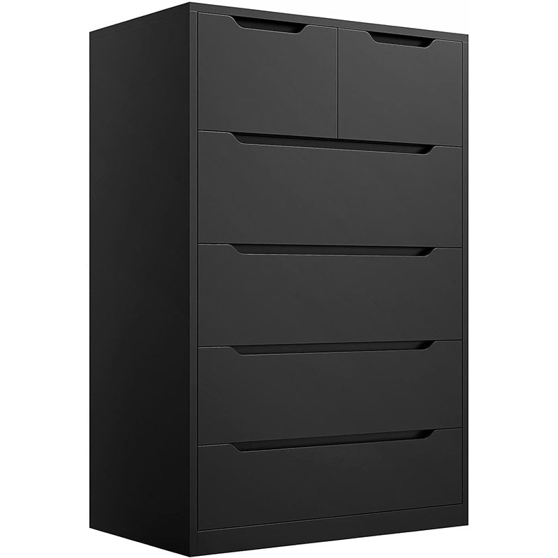 UNKKS Cajonera para Recamara para Hogar Y Oficina, Cómoda de 6 Cajones de Madera y riel de Metal Liso,Cómoda de Madera Grande y Cómoda para Recámara 70 * 40 * 110CM (Negro)