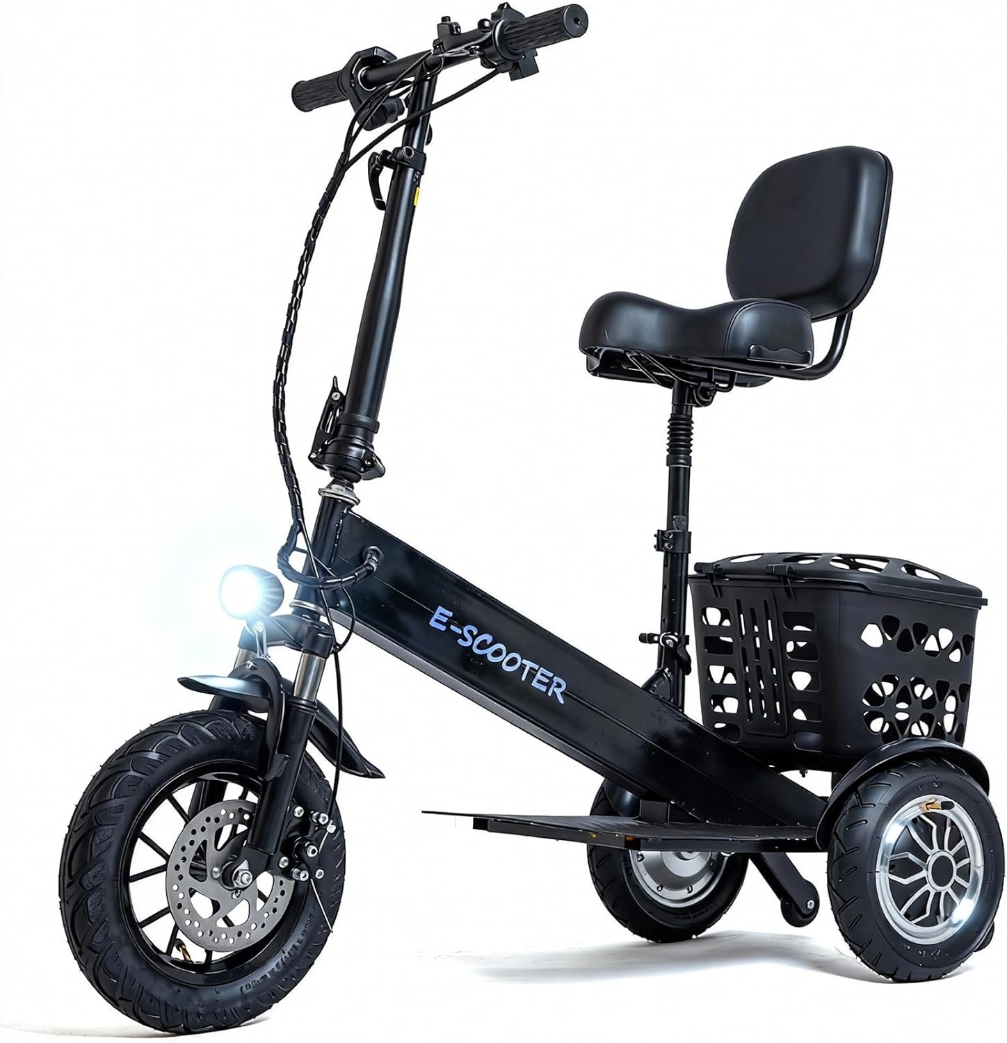 Patinete eléctrico de 3 ruedas para adultos, scooter de movilidad de 3 ruedas para adultos, carga de 350 libras, largo alcance, con cargador y cesta, cabe en baúles de coche para paseos diarios