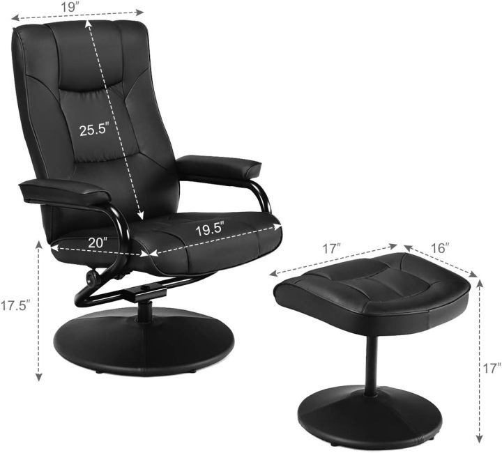 WATERJOY - Sillón reclinable Giratorio de Piel sintética, sillón reclinable de 360 Grados Giratorio, Acolchado con reposapiés, Taburete otomano para Oficina, Sala de Estar, Color Negro