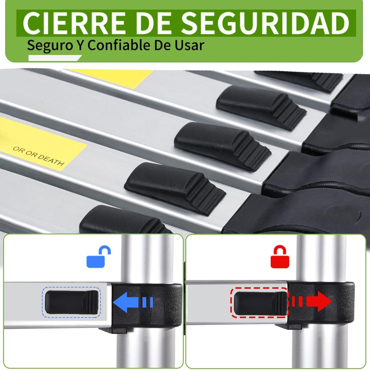 Bowoshen Escalera Telescópica de 5 Metros con Ganchos Escalera Recta de Aluminio Soporta 150 kg Plegable De Retracción Multiusos Extensible Compacta y Portátil Bloqueo De Escalón