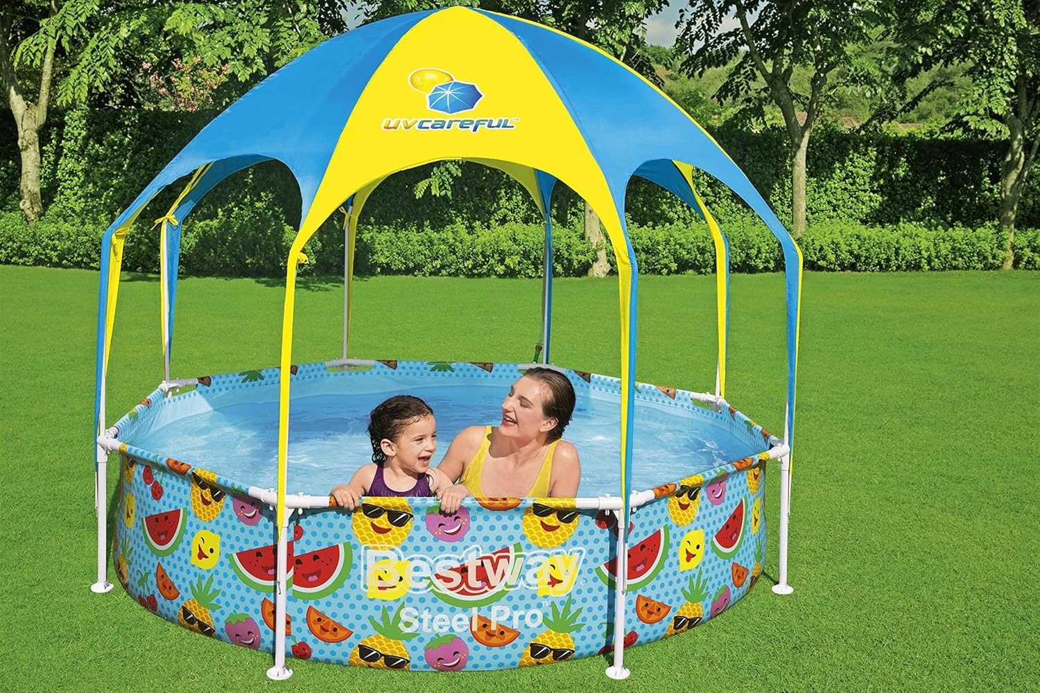 Bestway Alberca Infantil Rigida Redonda con Toldo, 2.44 x 51 cm