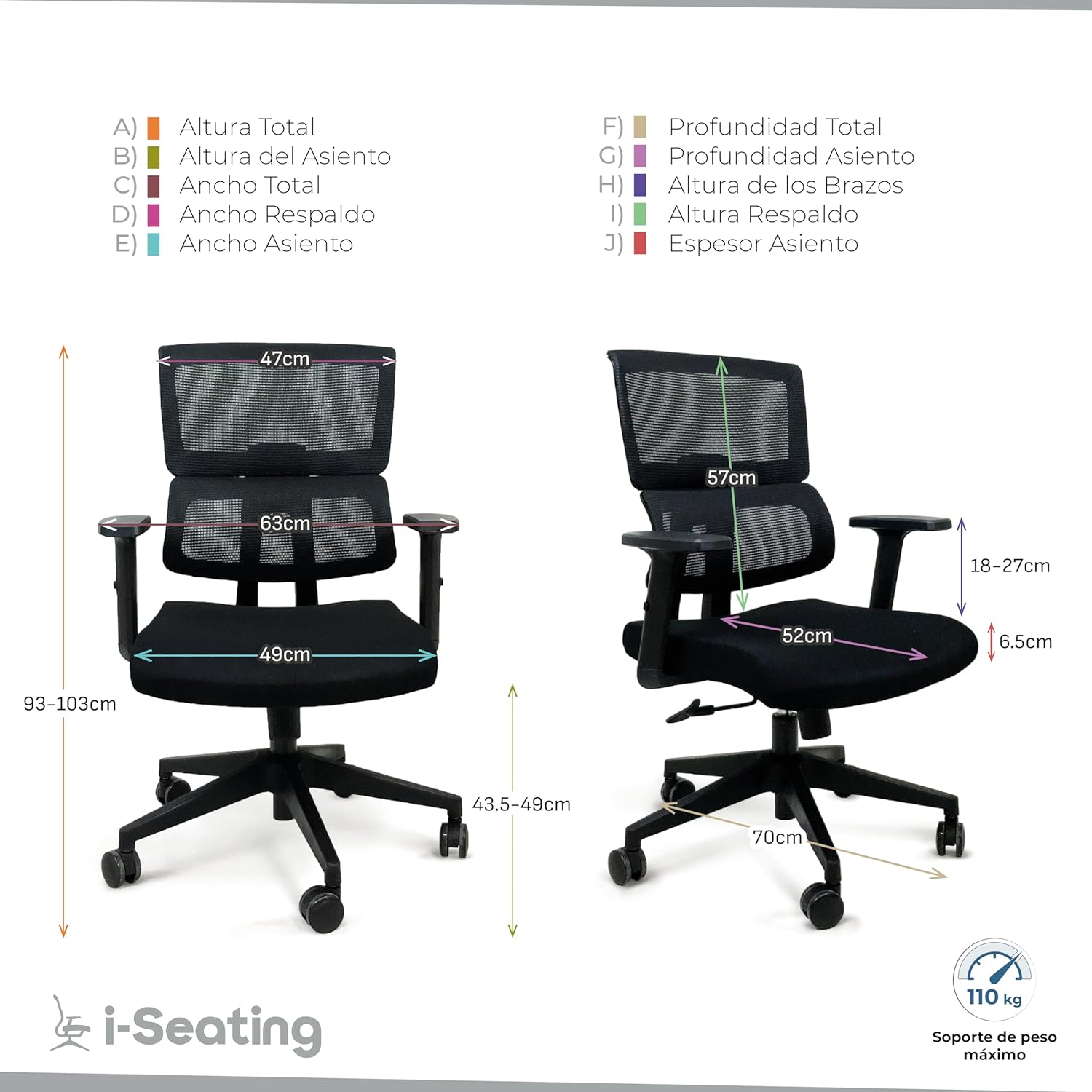 I SEATING Silla Oficina ejecutiva con cabecera y Soporte Lumbar Ajustable Silla Gamer sillas para Escritorio Silla ergonomica Caselli C