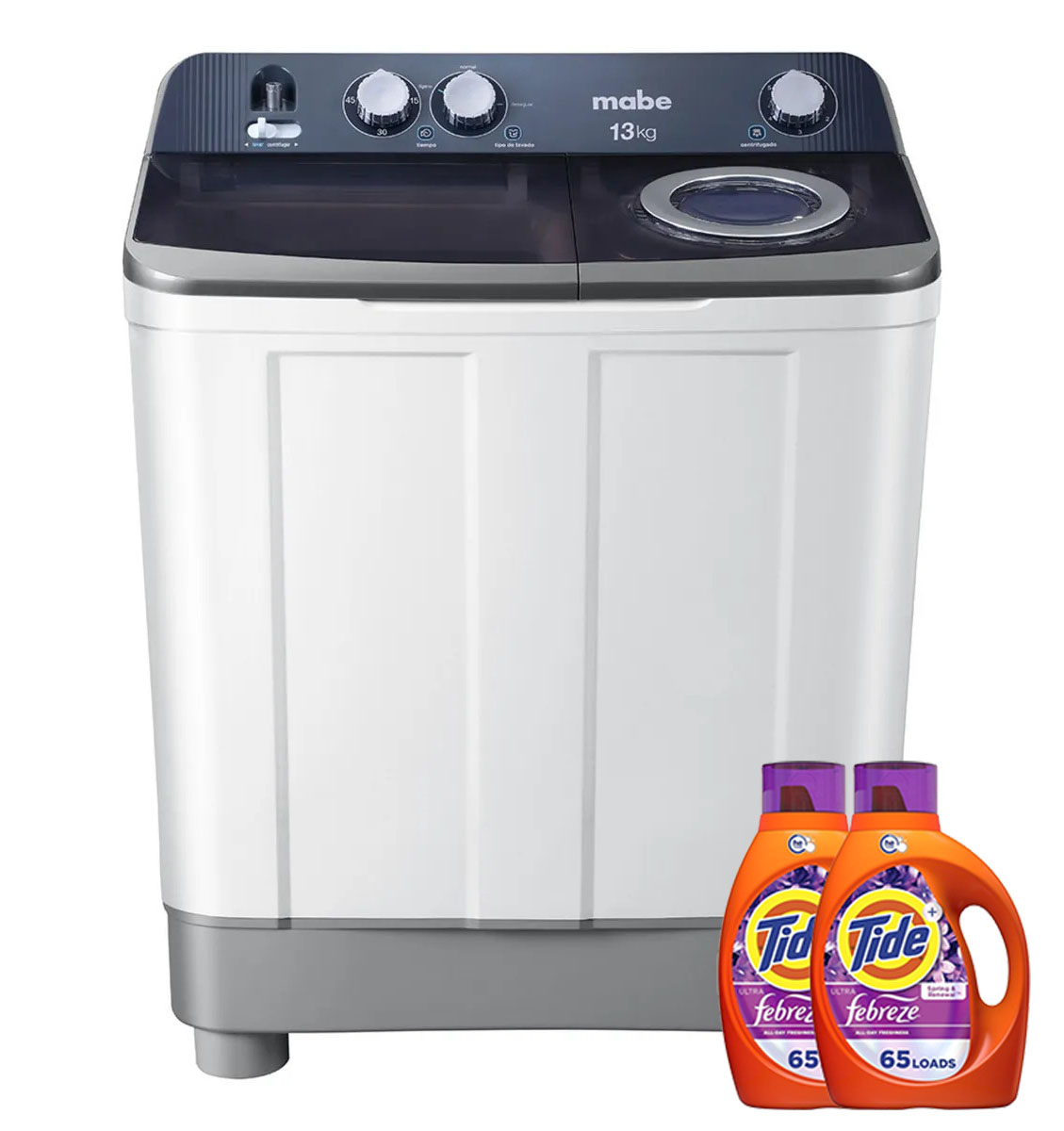  Lavadora Mabe Semi Automatica 13kg Doble Tina Con Bomba  + Regalo 2 Tide botellas 2,7 L 65 lavado