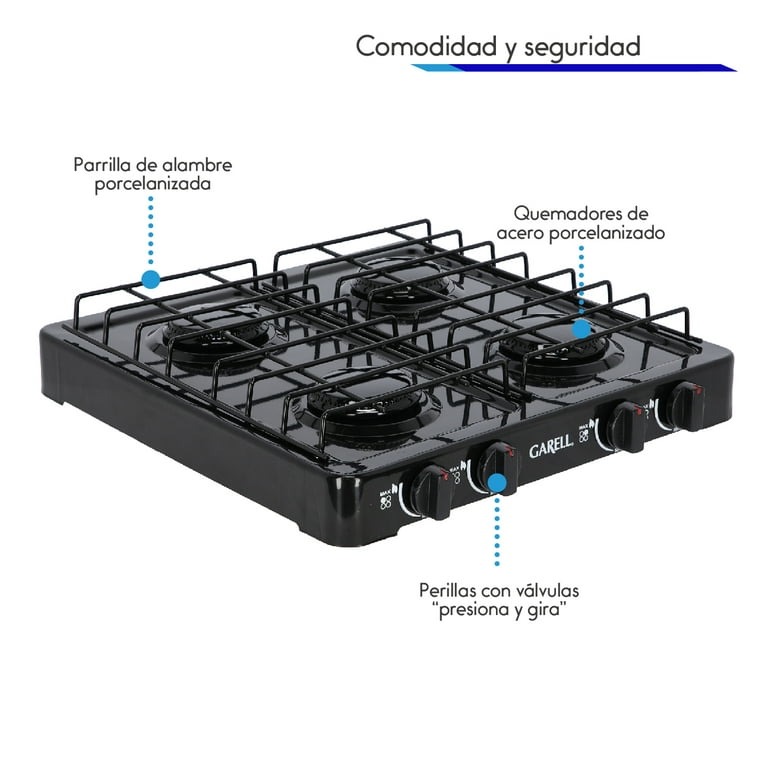 Estufa Parrilla de Gas de Mesa Garell PM4QC-N 4 quemadores