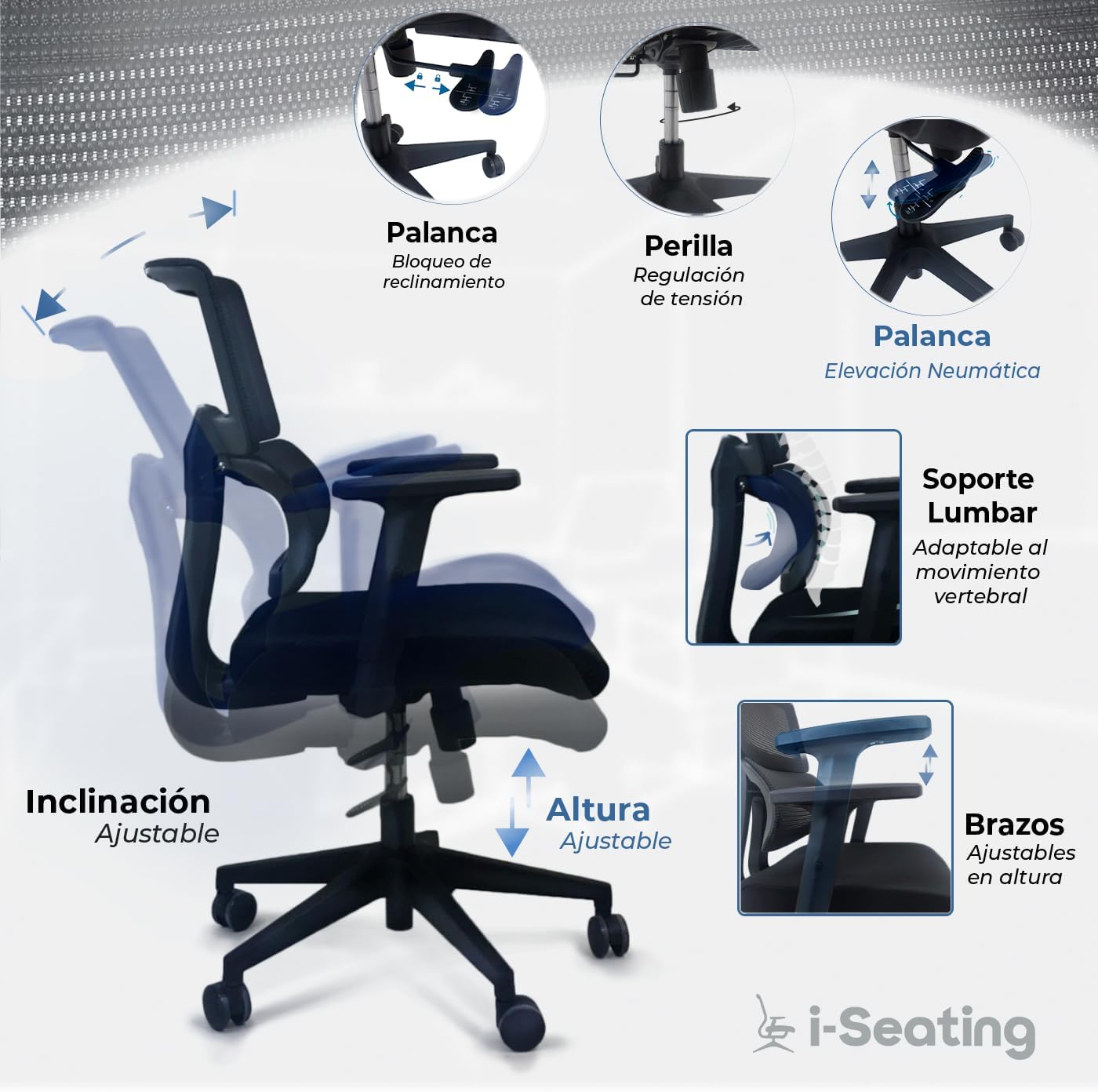 I SEATING Silla Oficina ejecutiva con cabecera y Soporte Lumbar Ajustable Silla Gamer sillas para Escritorio Silla ergonomica Caselli C