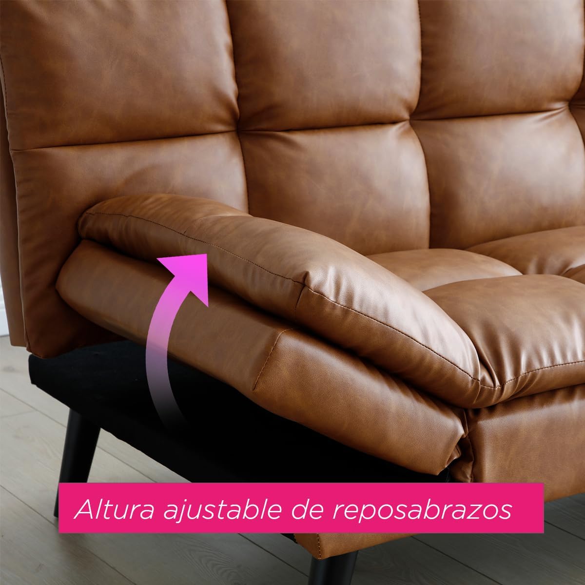 VANLIG | Sofá Cama Moderno de Vinipiel | Acolchado Futón Munich | Multiusos Ajustable | para Espacios Pequeños | Alta Calidad Resistente y Duradero | Color Café