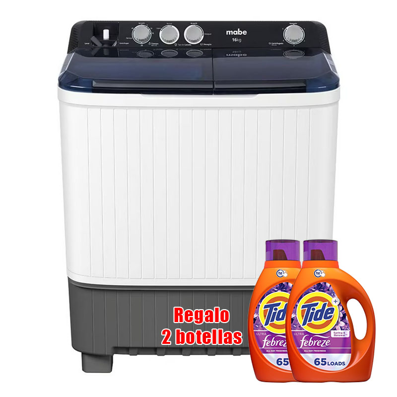 Lavadora Mabe Doble Tina 11/13/16/18 kg Se incluyen dos botellas de detergente para ropa.