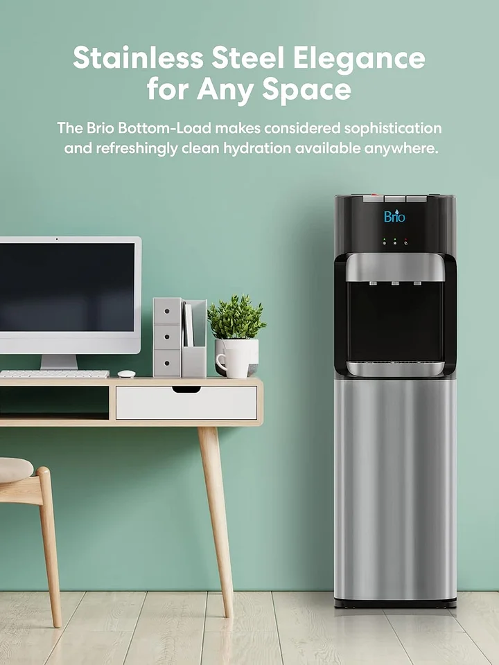 Brio - Dispensador de agua para enfriador de agua de carga inferior, serie esencial, 3 ajustes de temperatura, agua caliente, fría y fría, aprobado por UL/Energy Star