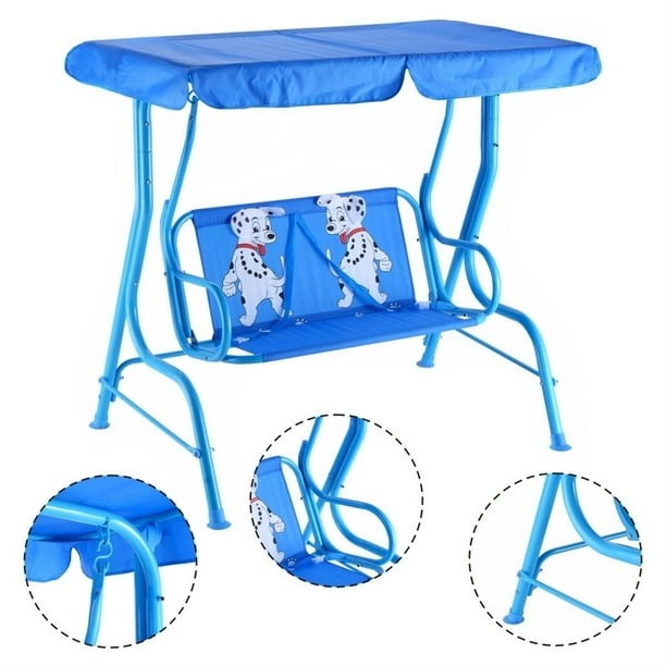 Columpio Infantil de Acero Azul Costway con Toldo 2 Plazas
