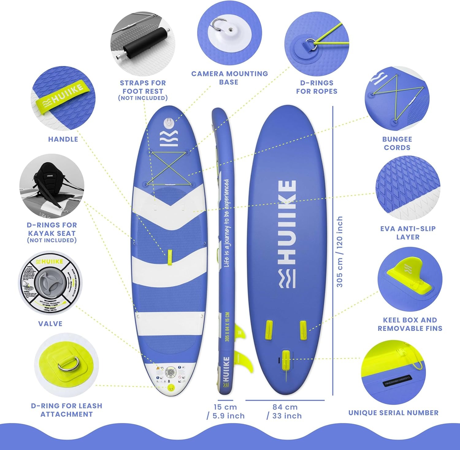 Tabla de remo inflable con accesorios de primera calidad - HUIIKE | Tablas de remo inflables para adultos con asiento de kayak y remos 2 en 1 | Tabla de remo de pie, gran resistencia a la estabilidad