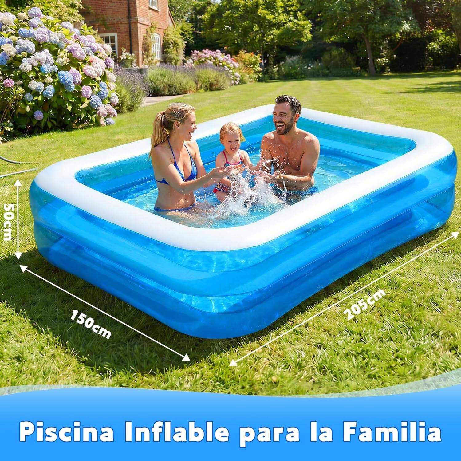 POVOLE Alberca Inflable para Niños y Adultos, 180x140x50cm Piscina Engrosada, Piscina Familiar para Bebés, al Aire Libre, Jardín, Patio Trasero, Fiesta de Agua de Verano