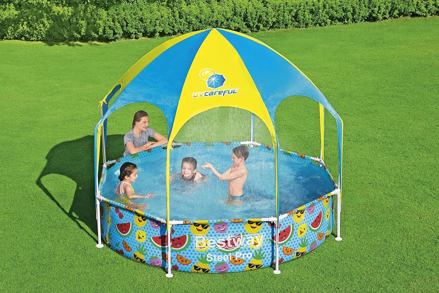 Bestway Alberca Infantil Rigida Redonda con Toldo, 2.44 x 51 cm