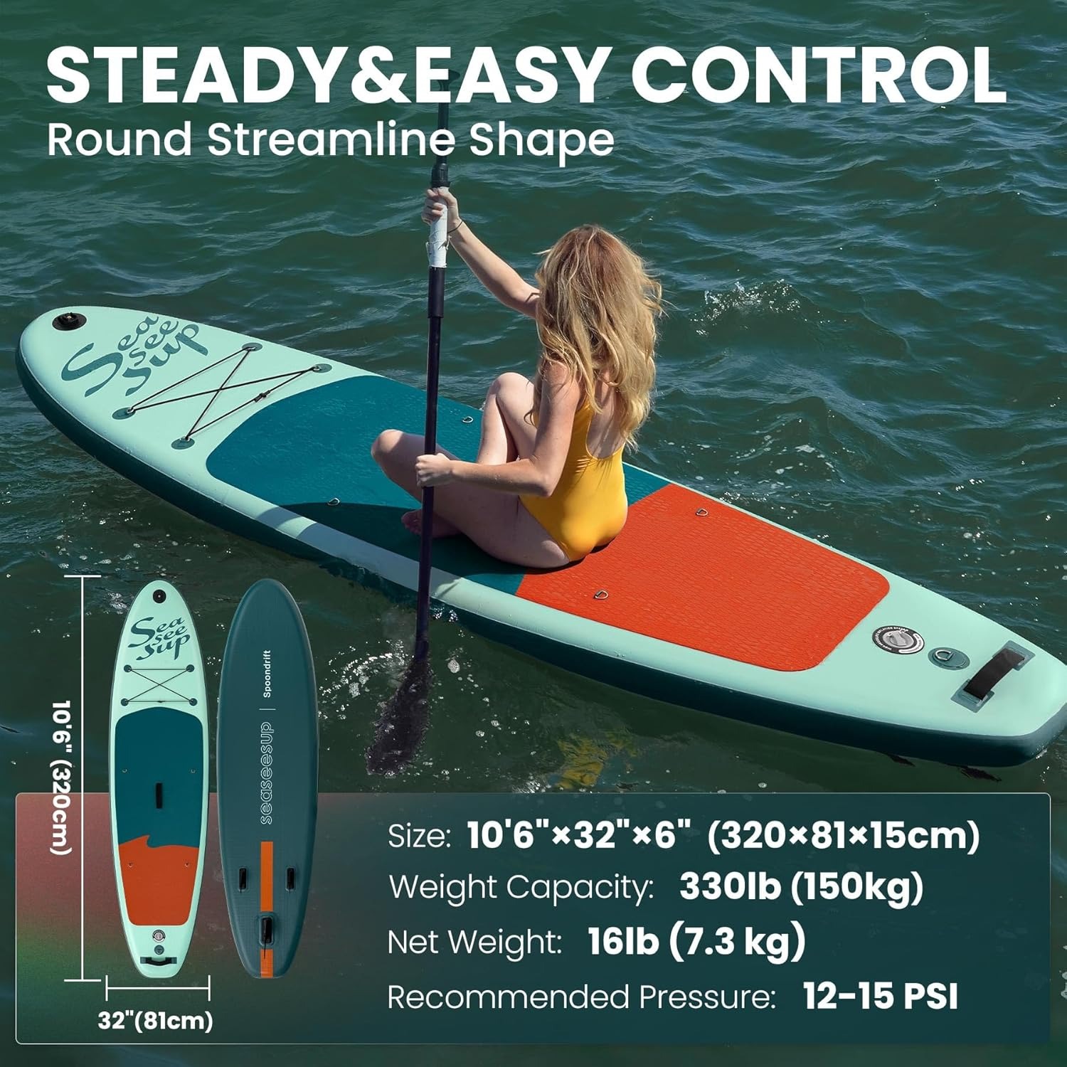 Tablas de Remo inflables con Accesorios Sup, Tabla de Remo de, Duradera, Ligera, diseño Estable de 33 32 Pulgadas de Ancho para Adultos con sobrepeso, Bomba de Doble acción y Montaje