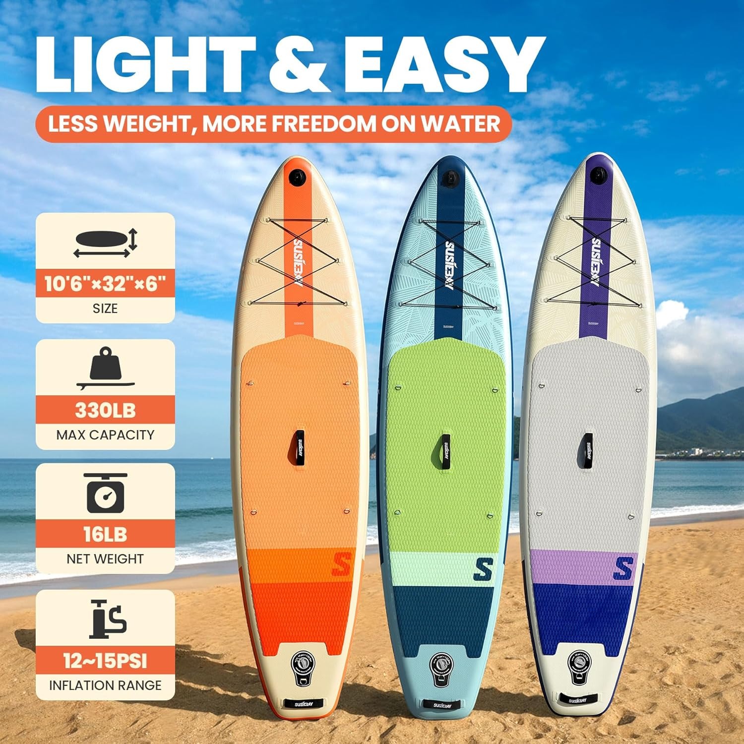 Tablas inflables de pie con Accesorios de Tabla Sup de 11 pies, Amplia posición, Cubierta Antideslizante, Bomba de Mano Doble, Bolsa Seca de 10 l, Tablas de Remo para Adultos