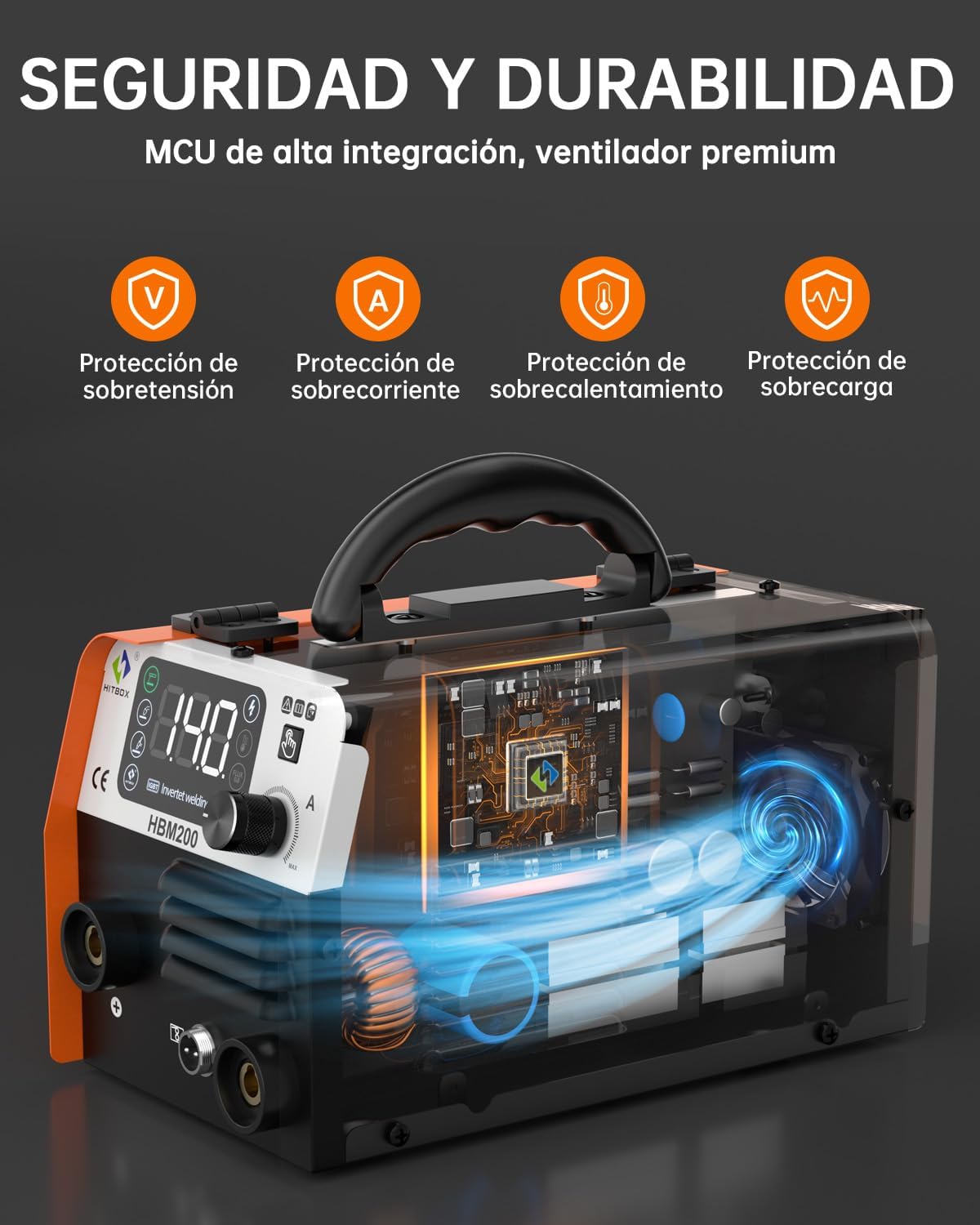 HITBOX Soldadora Inversora Microalambre, 140A sin Gas/Stick/Lift TIG 3 en 1 Inversor para Soldar, 110V Maquina de Soldar Portatil, Máquina de Soldar Soldadora MIG Planta de Soldar(HBM200)