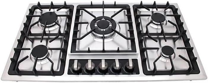 SUPRA Combo empotrable Udine, Parrilla a gas de 5 quemadores para empotrar de 87 cm Mod. 5Q-ES-87, Campana extractora de cristal curvo templado tipo pared para 90 cm Mod. CC-90-AC