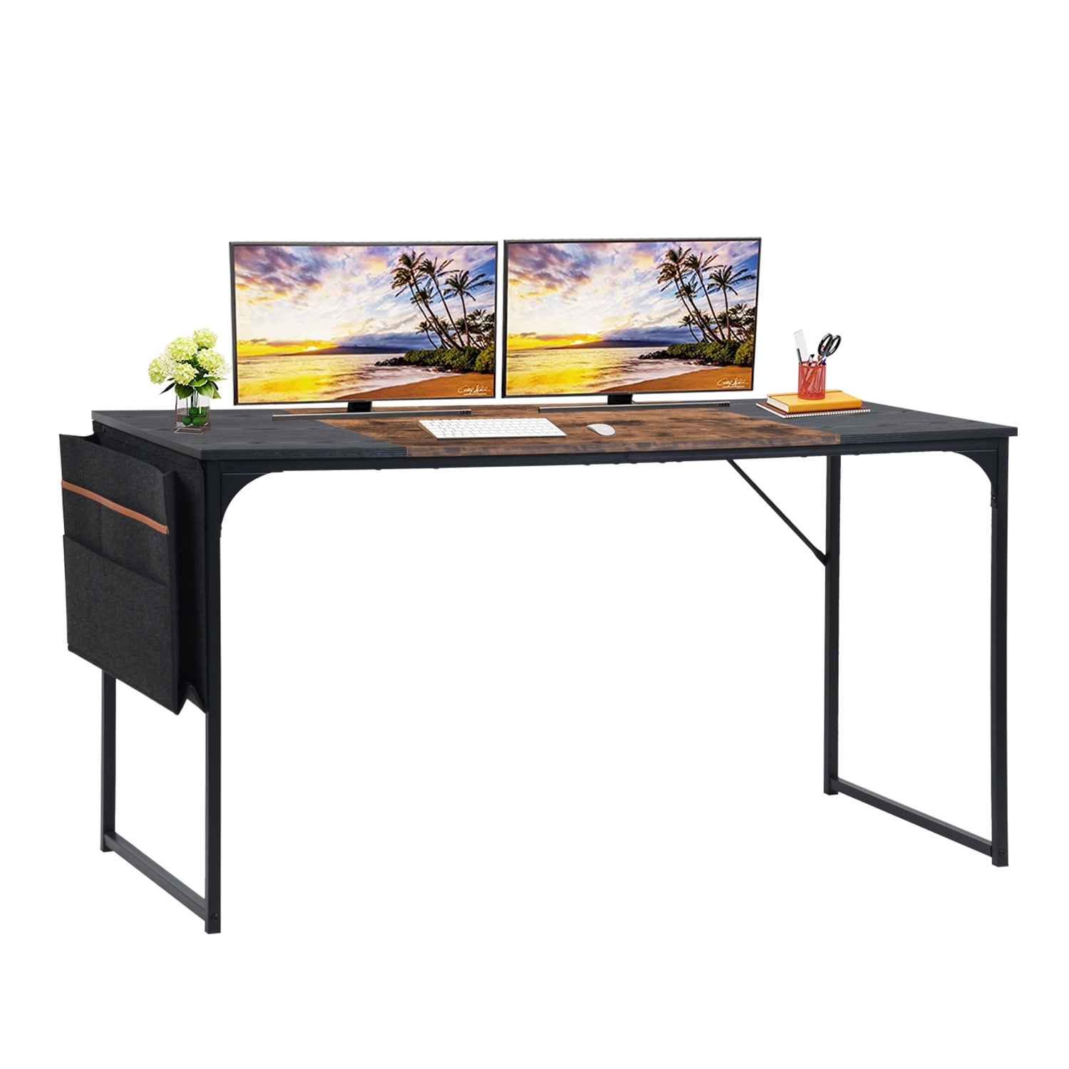 Escritorio Grande 140cm Color Madera con Negro,con Bolsa de Almacenamiento