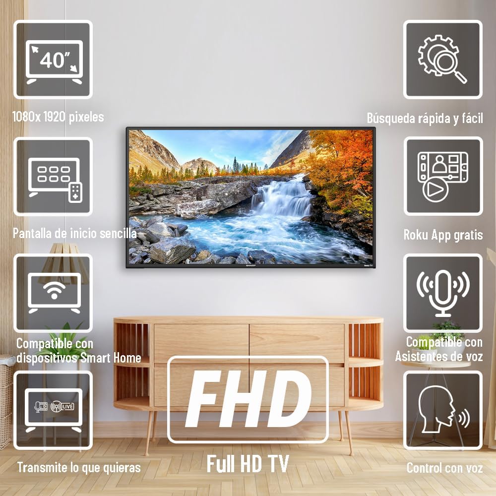 Sharp Roku TV FHD 2T-C40EF4UR, Pantalla 40", Color Negro