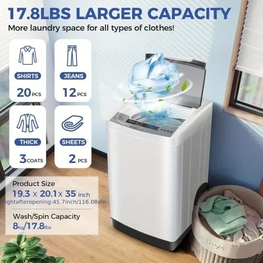 Lavadora Portátil, Capacidad de 13.5 libras/17.8 libras, Lavadora y Secadora Portátil de 1.8/2.4 pies cúbicos con bomba de drenaje, 10 programas y 8 niveles de agua para hogares y apartamentos