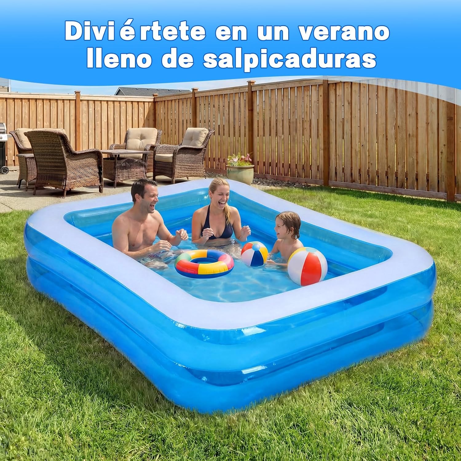 POVOLE Alberca Inflable para Niños y Adultos, 180x140x50cm Piscina Engrosada, Piscina Familiar para Bebés, al Aire Libre, Jardín, Patio Trasero, Fiesta de Agua de Verano