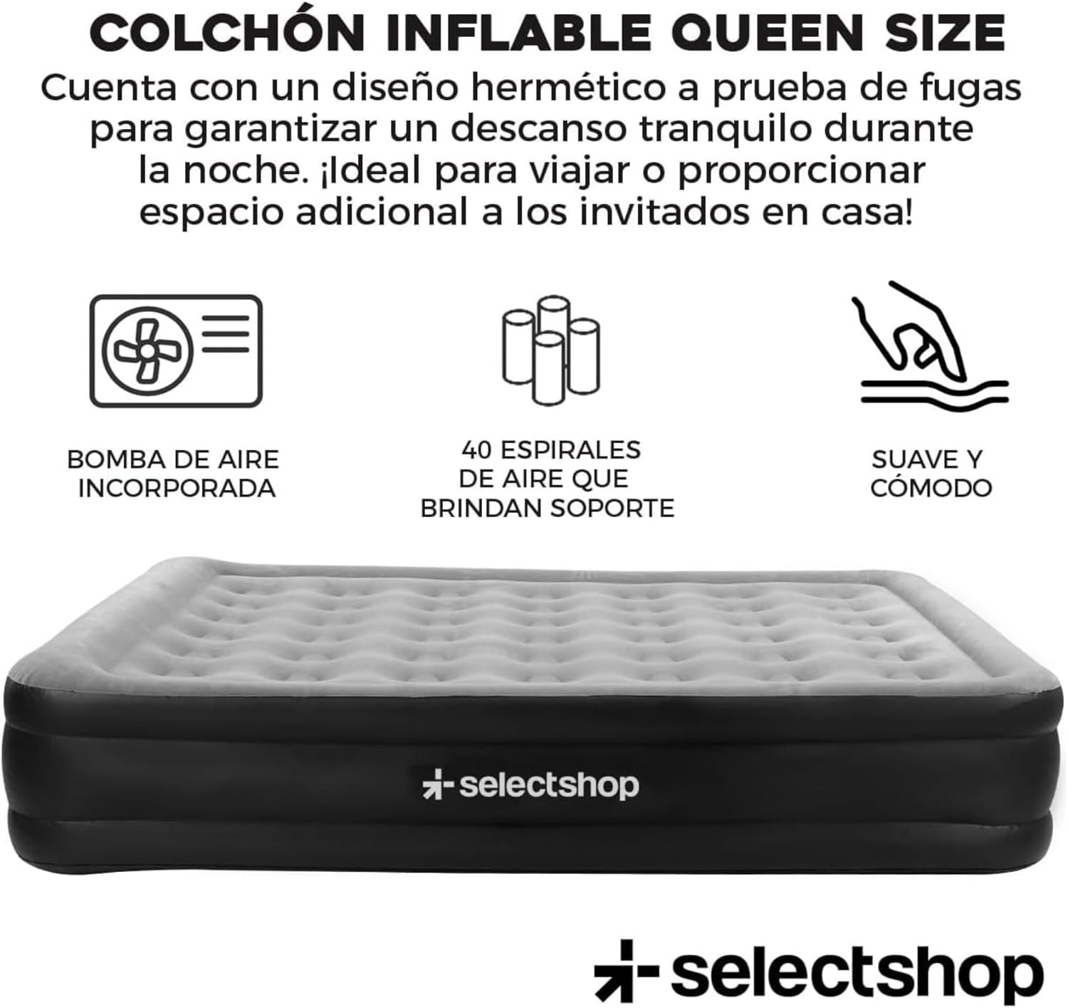 SELECTSHOP Colchón Inflable Queen Size con Bomba Incluida Cama Inflable para Camping Cama De Aire Elevada con Bomba Incluida Colchón Queen Size Inflable Duradero Resistente