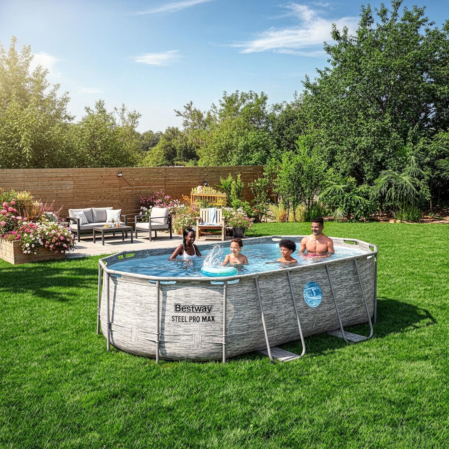 Bestway Power Steel Swim Vista Series Juego de Piscina Ovalada de 14 pies x 8 pies 2 Pulgadas x 39.5 Pulgadas