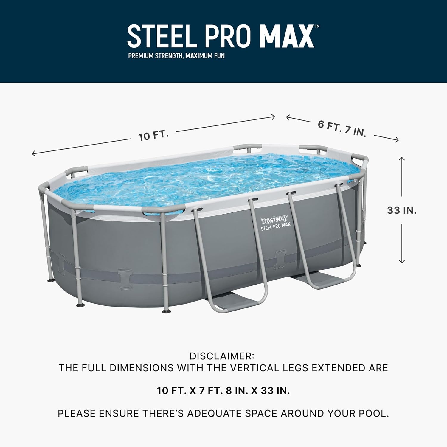 Bestway Steel Pro MAX - Juego de Piscina sobre el Piso (10 pies x 6 pies x 7 pies x 33 pies) | Incluye Bomba de Filtro de 330 galones por Hora | Piscina Ovalada para niños y Adultos