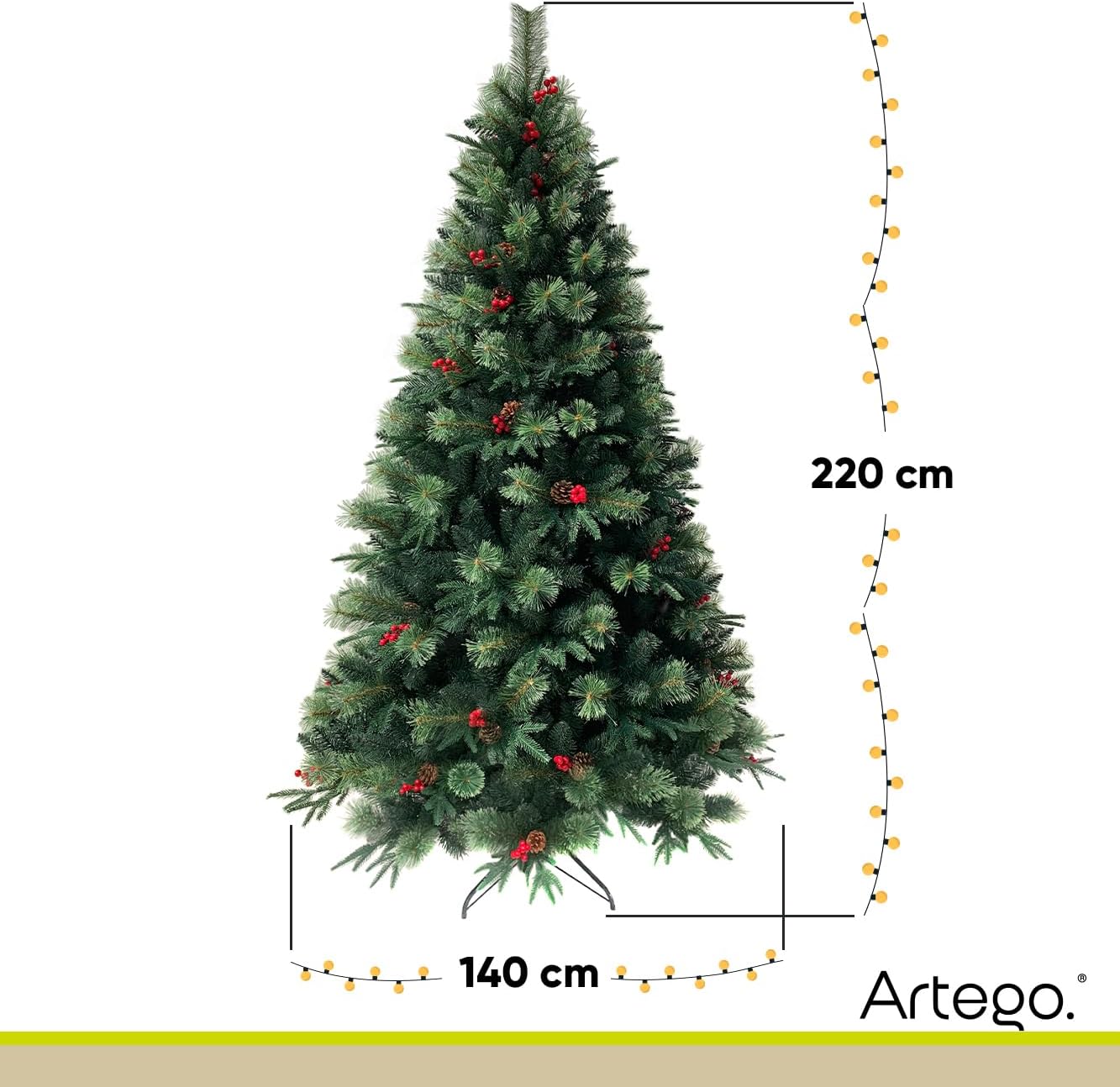 BECKON Árbol de Navidad Premium 2.20m Fraser Fir Artego (3 Materiales) Frondoso (1676 Ramas) Pino Artificial Navideño Artego + Maleta/Christmas Tree Decoración navideña (Fraser 220cm)
