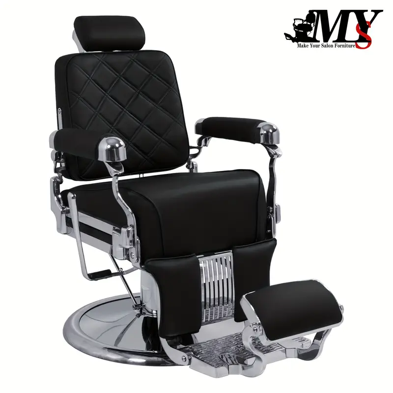 Silla de barbero de servicio pesado dorada moderna MYS 8817 Marco de aluminio, silla de peluquería reclinable hidráulica, giratoria de 360 grados para equipos de salón de belleza, spa de masajes y tatuajes.