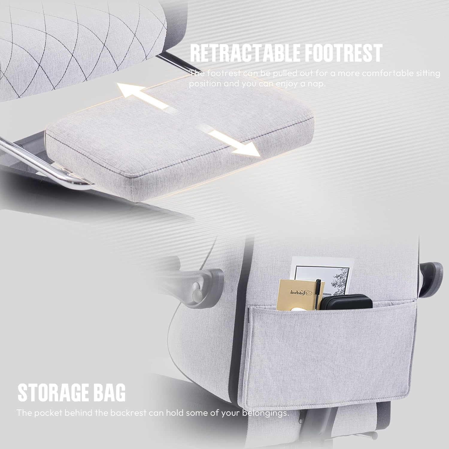 Dowinx - Silla de juego de tela con cojín de resorte de bolsillo, silla ergonómica de computadora con respaldo alto con reposapiés para adultos, soporte lumbar de masaje, silla de juego giratoria para