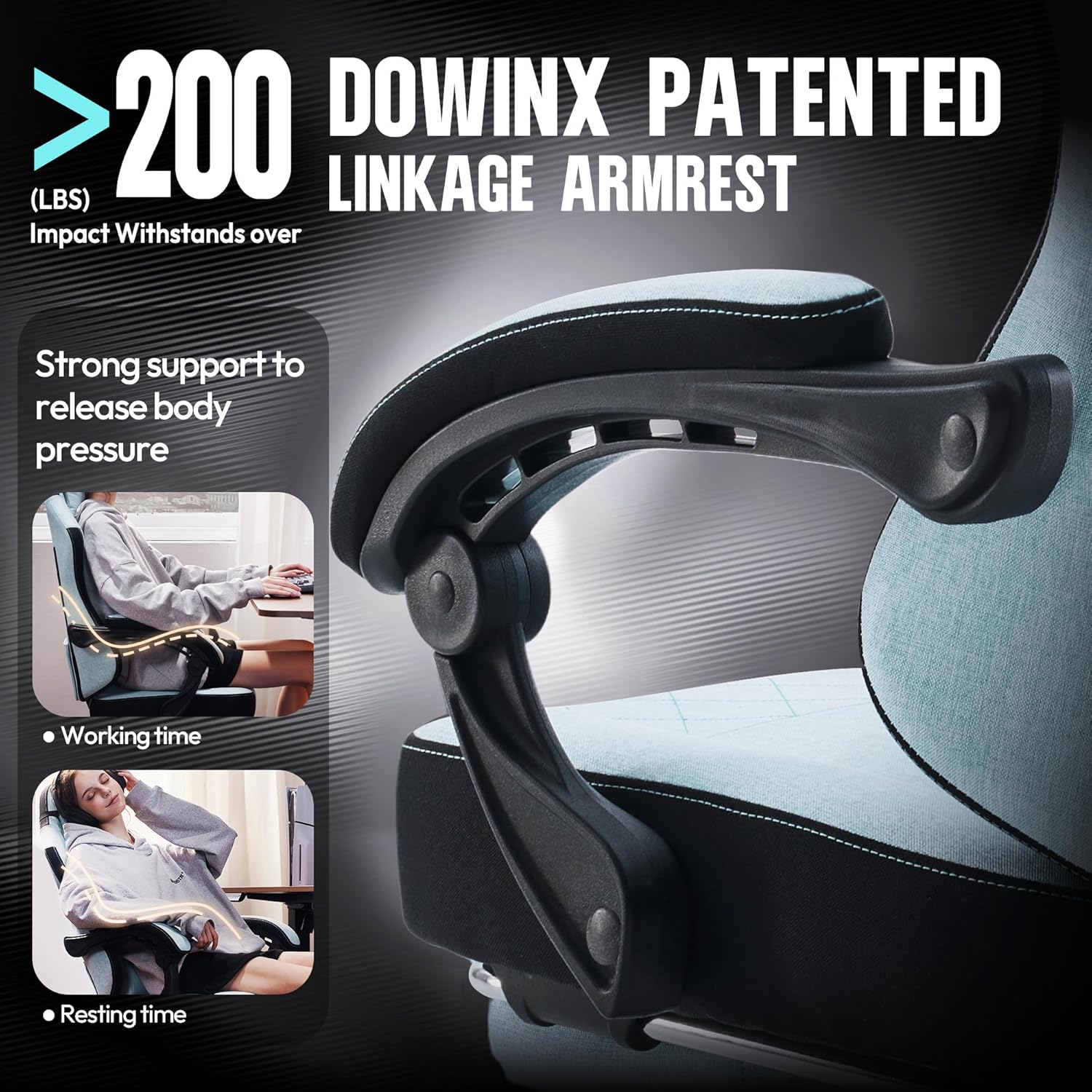 Dowinx - Silla de juego de tela con cojín de resorte de bolsillo, silla ergonómica de computadora con respaldo alto con reposapiés para adultos, soporte lumbar de masaje, silla de juego giratoria para