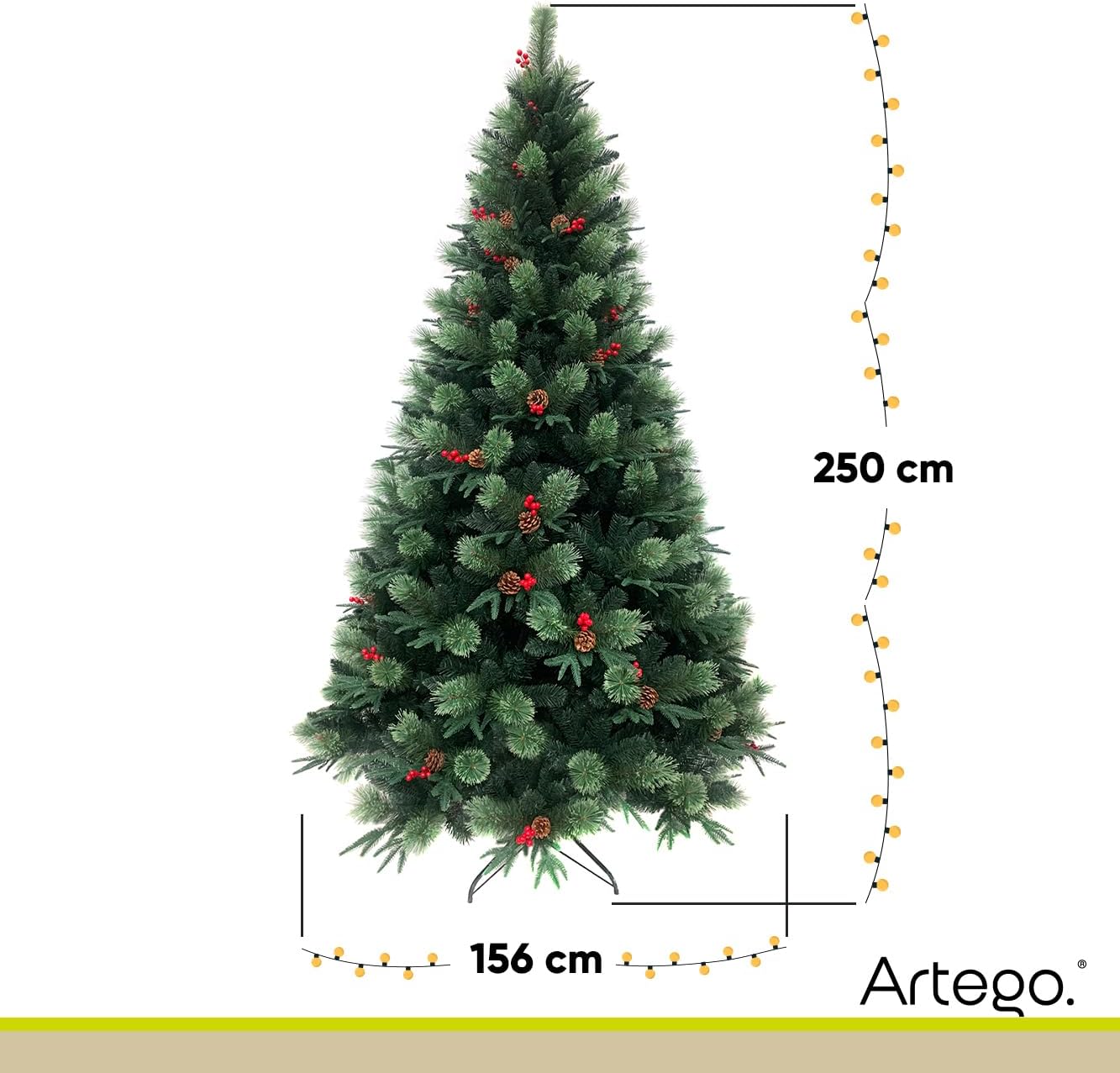BECKON Árbol de Navidad Premium 2.20m Fraser Fir Artego (3 Materiales) Frondoso (1676 Ramas) Pino Artificial Navideño Artego + Maleta/Christmas Tree Decoración navideña (Fraser 220cm)
