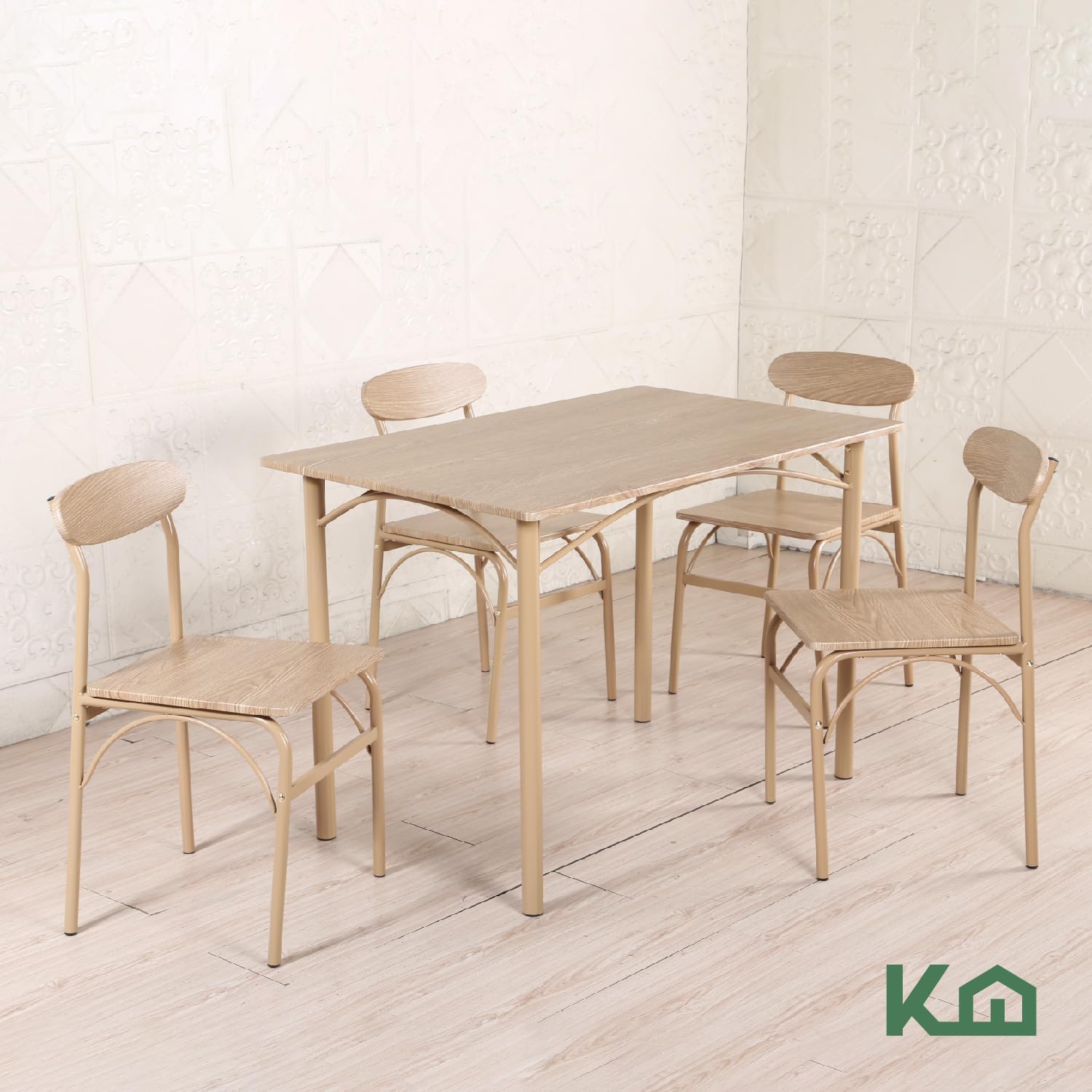 Kingshouse | Comedor 4 Sillas con Mesa – Madera MDF Estructura Metálica - Negro – Moderno Minimalista - para 4 Personas