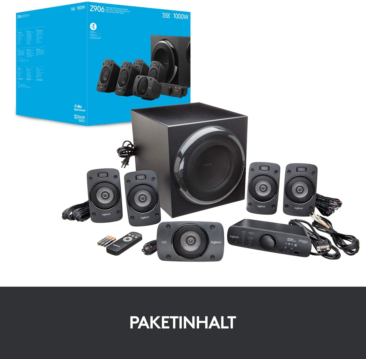 Logitech Z906 5.1 Sistema de Audio con Sonido Envolvente THX, Certificado Dolby&DTS, 500 W RMS, Multi-Dispositivos, Entradas Audio Múltiples, PC/PS4/Xbox/TV/Móvil/Tablet - Negra