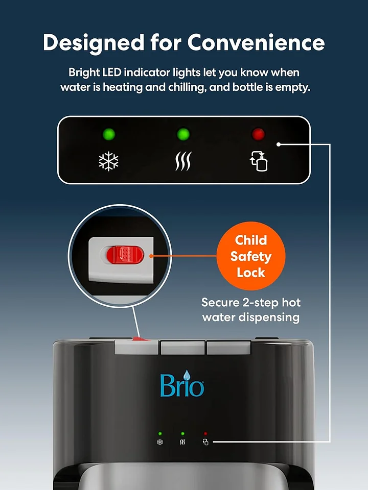 Brio - Dispensador de agua para enfriador de agua de carga inferior, serie esencial, 3 ajustes de temperatura, agua caliente, fría y fría, aprobado por UL/Energy Star
