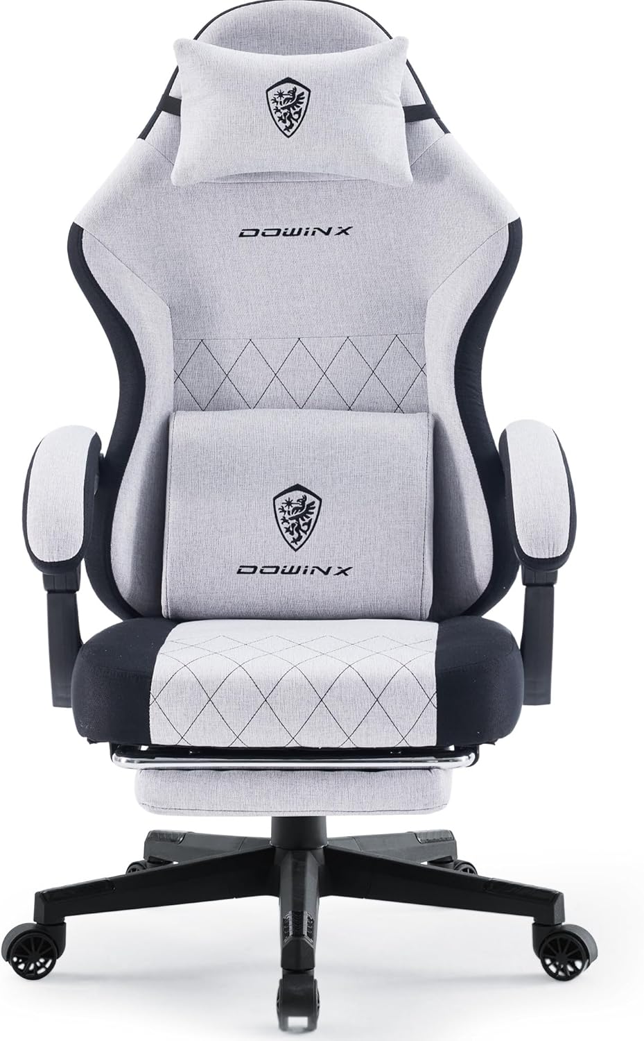 Dowinx - Silla de juego de tela con cojín de resorte de bolsillo, silla ergonómica de computadora con respaldo alto con reposapiés para adultos, soporte lumbar de masaje, silla de juego giratoria para