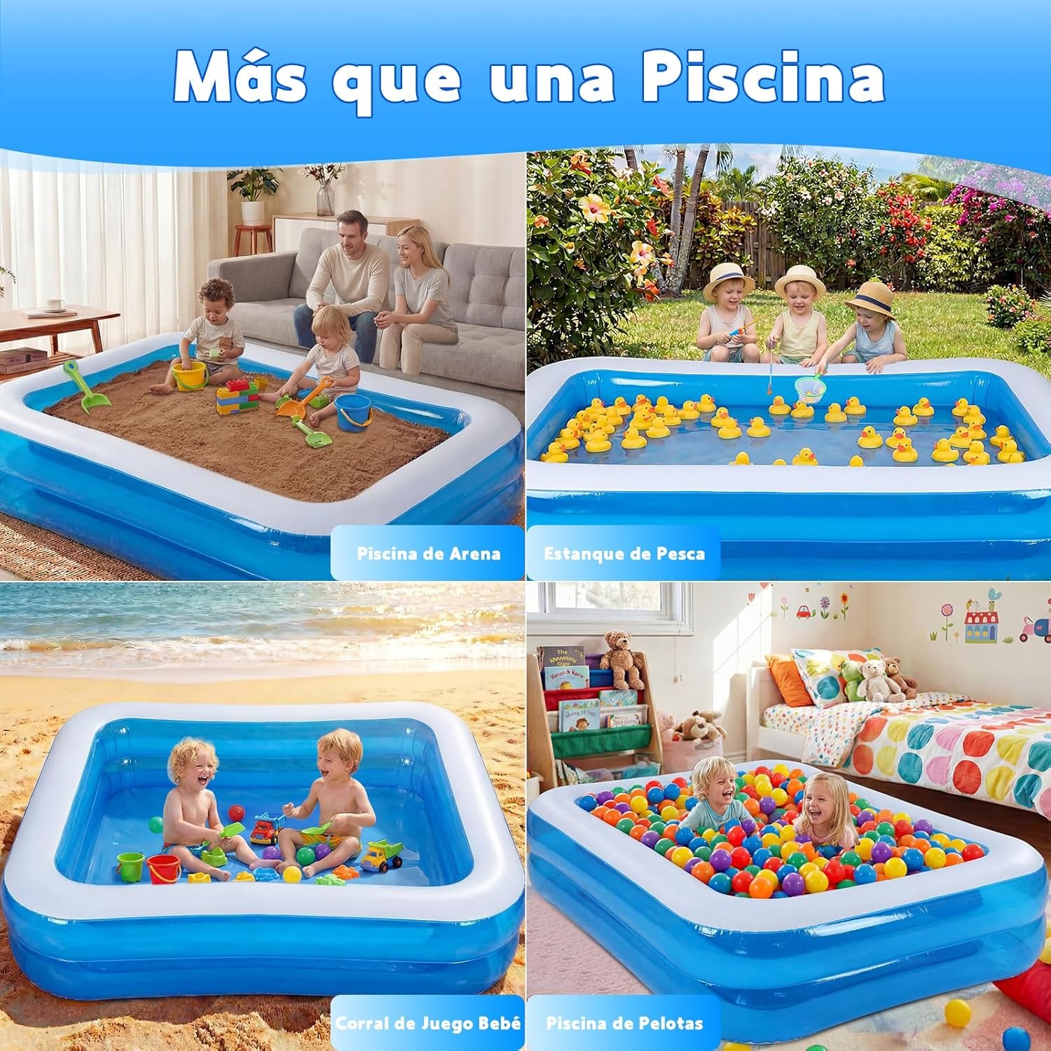 POVOLE Alberca Inflable para Niños y Adultos, 180x140x50cm Piscina Engrosada, Piscina Familiar para Bebés, al Aire Libre, Jardín, Patio Trasero, Fiesta de Agua de Verano