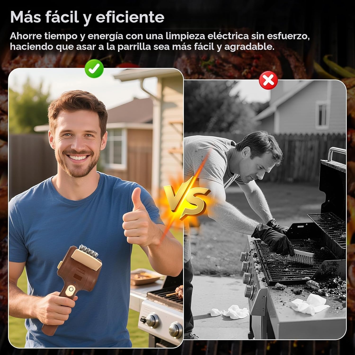 Cepillo eléctrico para parrillas de exterior, limpiador eléctrico inalámbrico para parrillas, cepillo de acero inoxidable recargable para limpieza de parrillas, raspador para parrillas, accesorios para barbacoa (marrón)