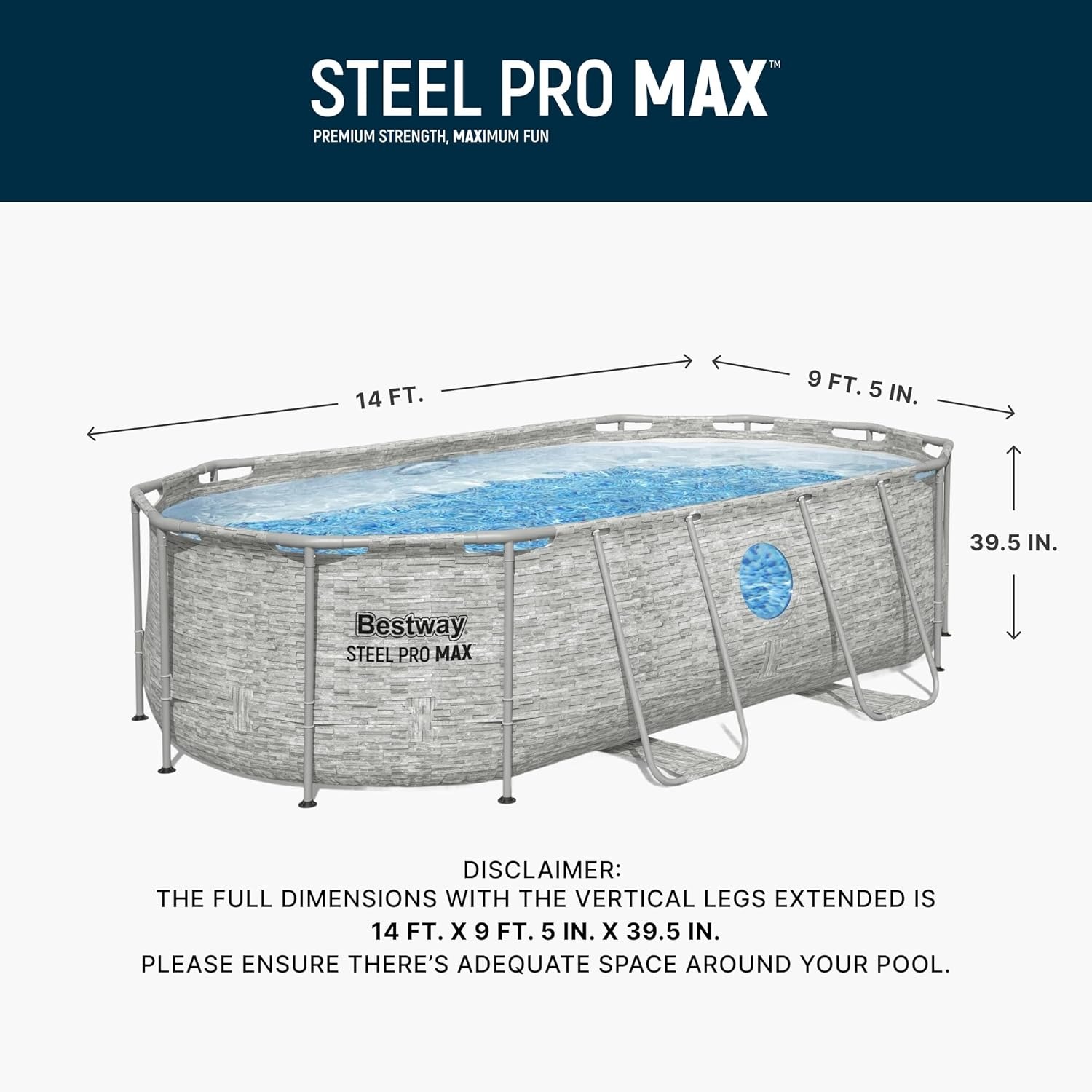 Bestway Power Steel Swim Vista Series Juego de Piscina Ovalada de 14 pies x 8 pies 2 Pulgadas x 39.5 Pulgadas