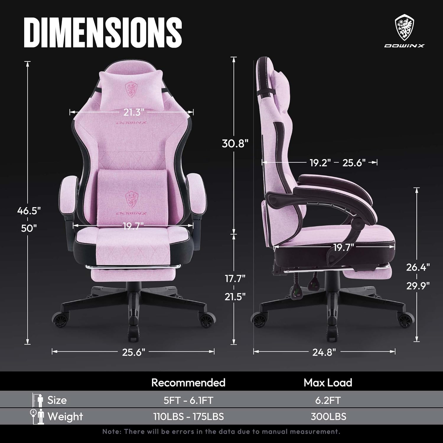 Dowinx - Silla de juego de tela con cojín de resorte de bolsillo, silla ergonómica de computadora con respaldo alto con reposapiés para adultos, soporte lumbar de masaje, silla de juego giratoria para