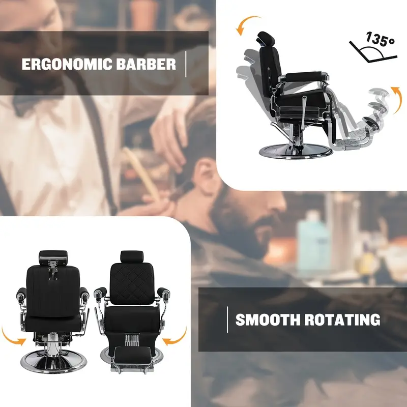 Silla de barbero de servicio pesado dorada moderna MYS 8817 Marco de aluminio, silla de peluquería reclinable hidráulica, giratoria de 360 grados para equipos de salón de belleza, spa de masajes y tatuajes.