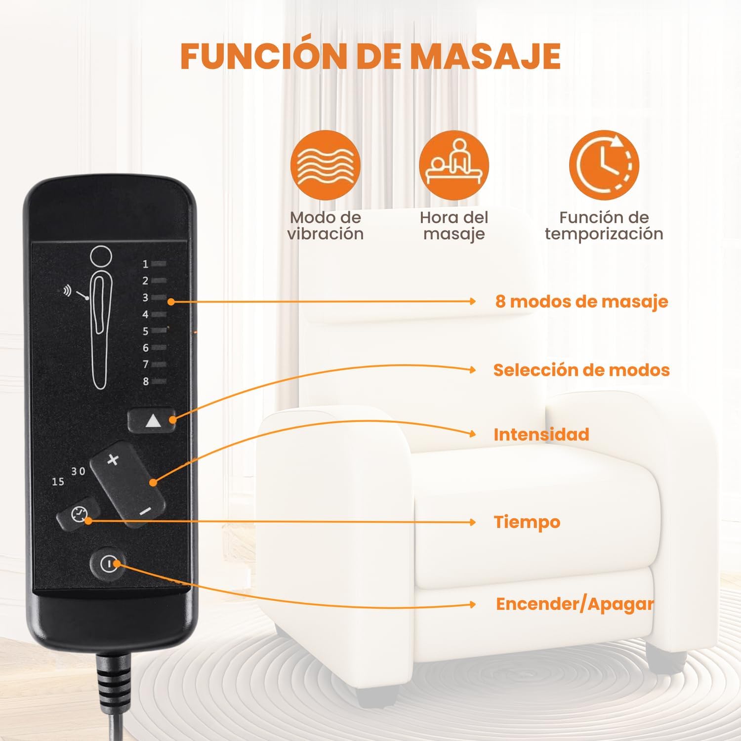 FABATO Sillon Individual-Sillon Reclinable Adultos Tipo Cine 8 Modos de Masaje con Soporte Lumbar, Reposapiés Retráctil y 3 Posiciones -Tu Mecedora Adulto de Cuero Ideal para tu casa (Crema)