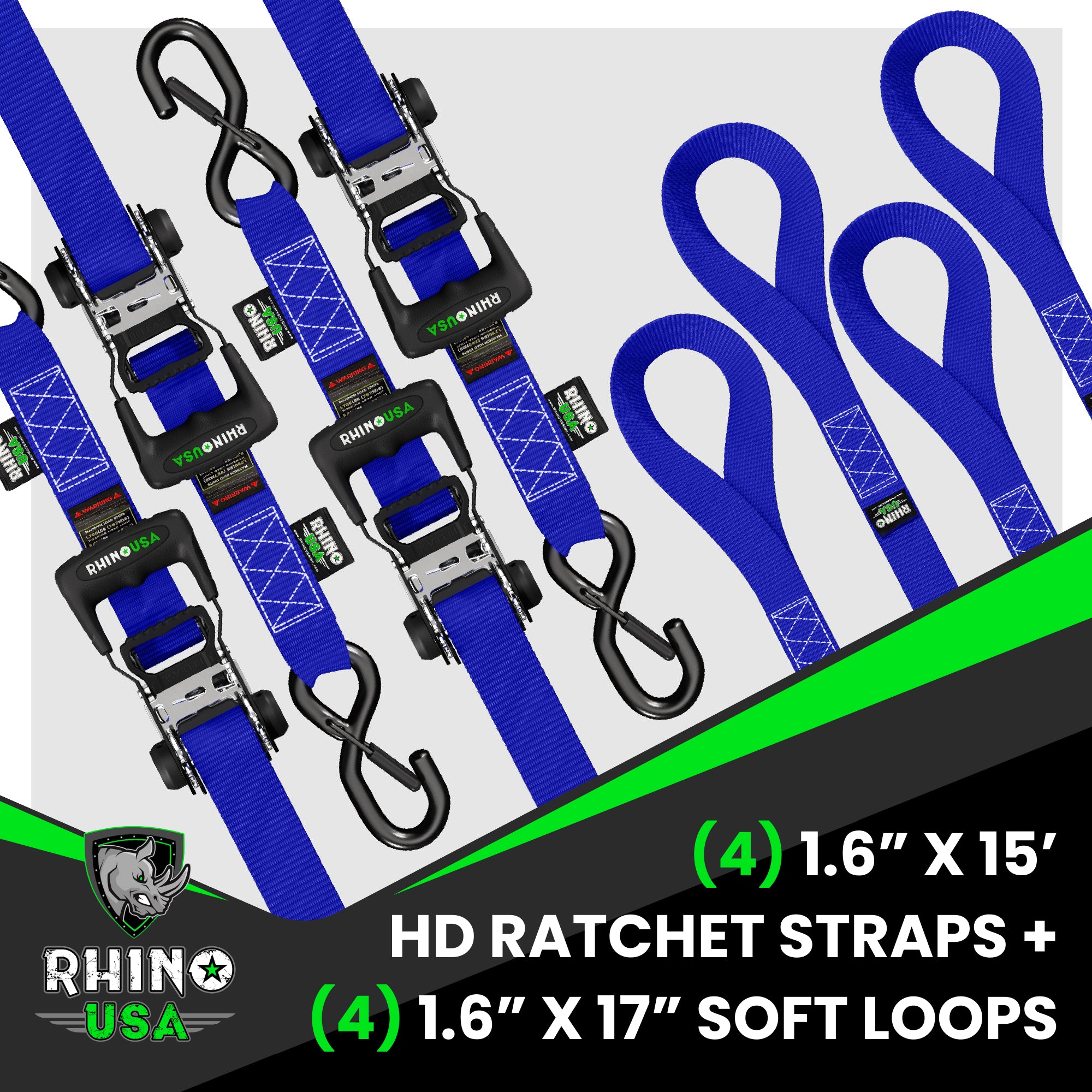 Juego de correas de trinquete de alta resistencia de 1.6" x 15' (Paquete de 4)