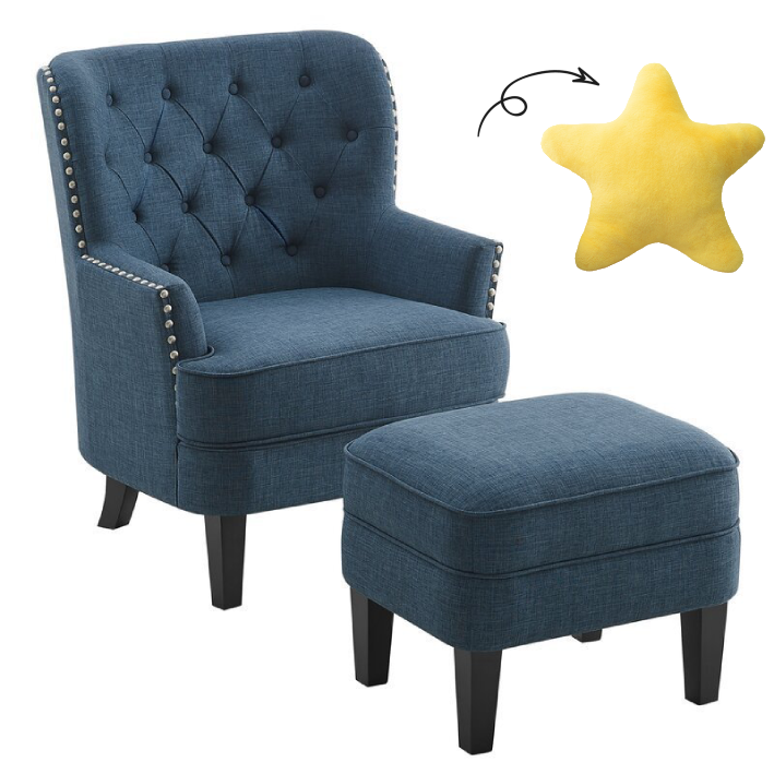 32” Wide Tufted Wingback Chair and Ottoman