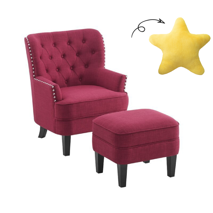 32” Wide Tufted Wingback Chair and Ottoman