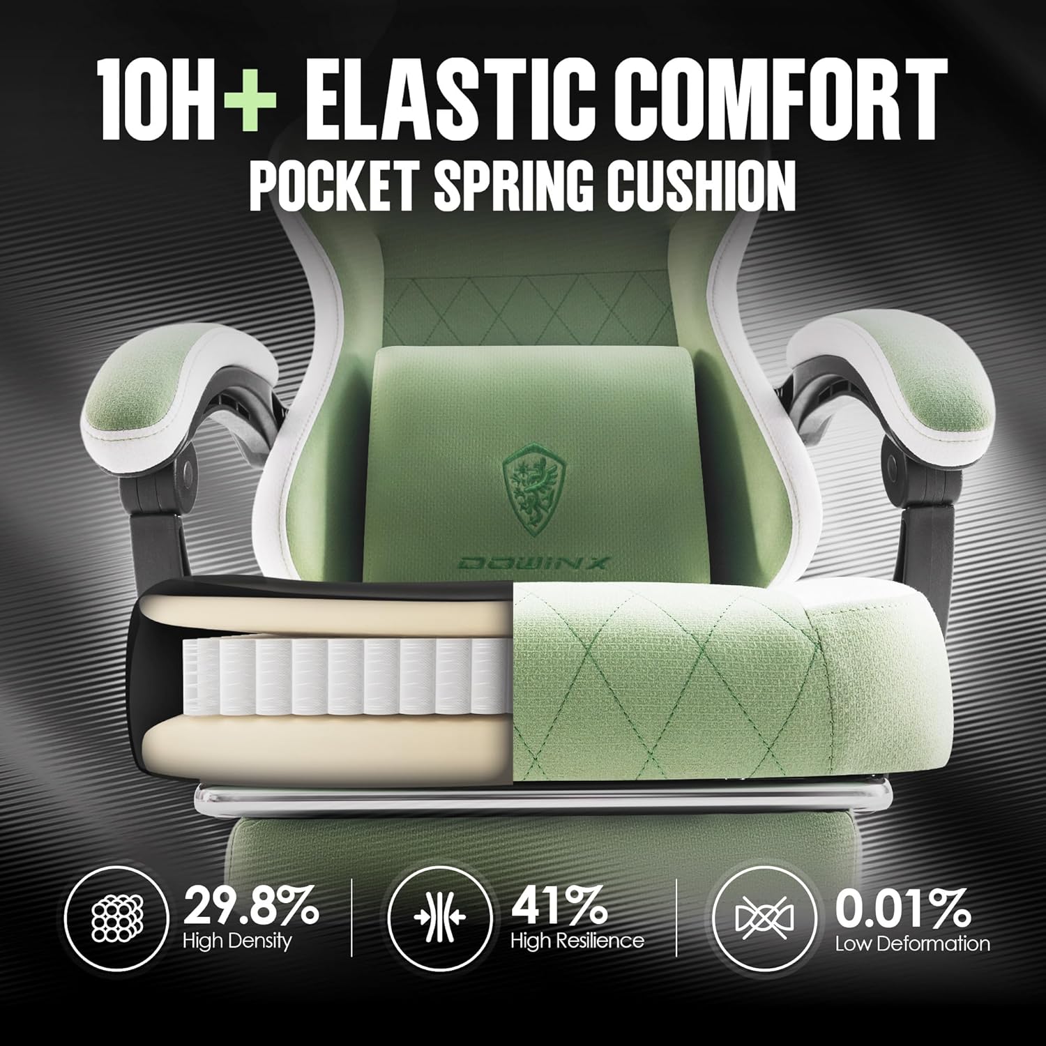 Dowinx - Silla de juego de tela con cojín de resorte de bolsillo, silla ergonómica de computadora con respaldo alto con reposapiés para adultos, soporte lumbar de masaje, silla de juego giratoria para