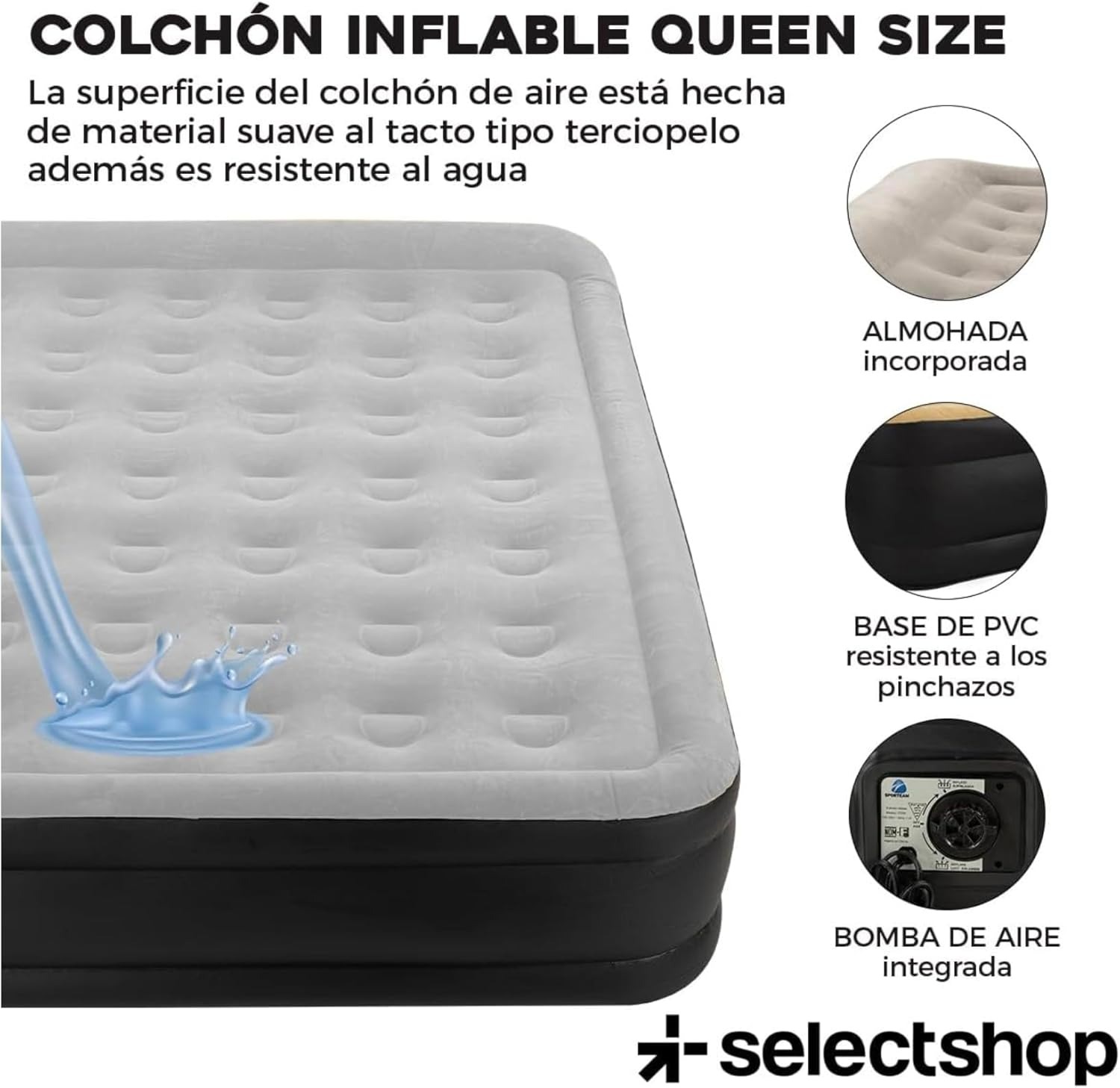 SELECTSHOP Colchón Inflable Queen Size con Bomba Incluida Cama Inflable para Camping Cama De Aire Elevada con Bomba Incluida Colchón Queen Size Inflable Duradero Resistente