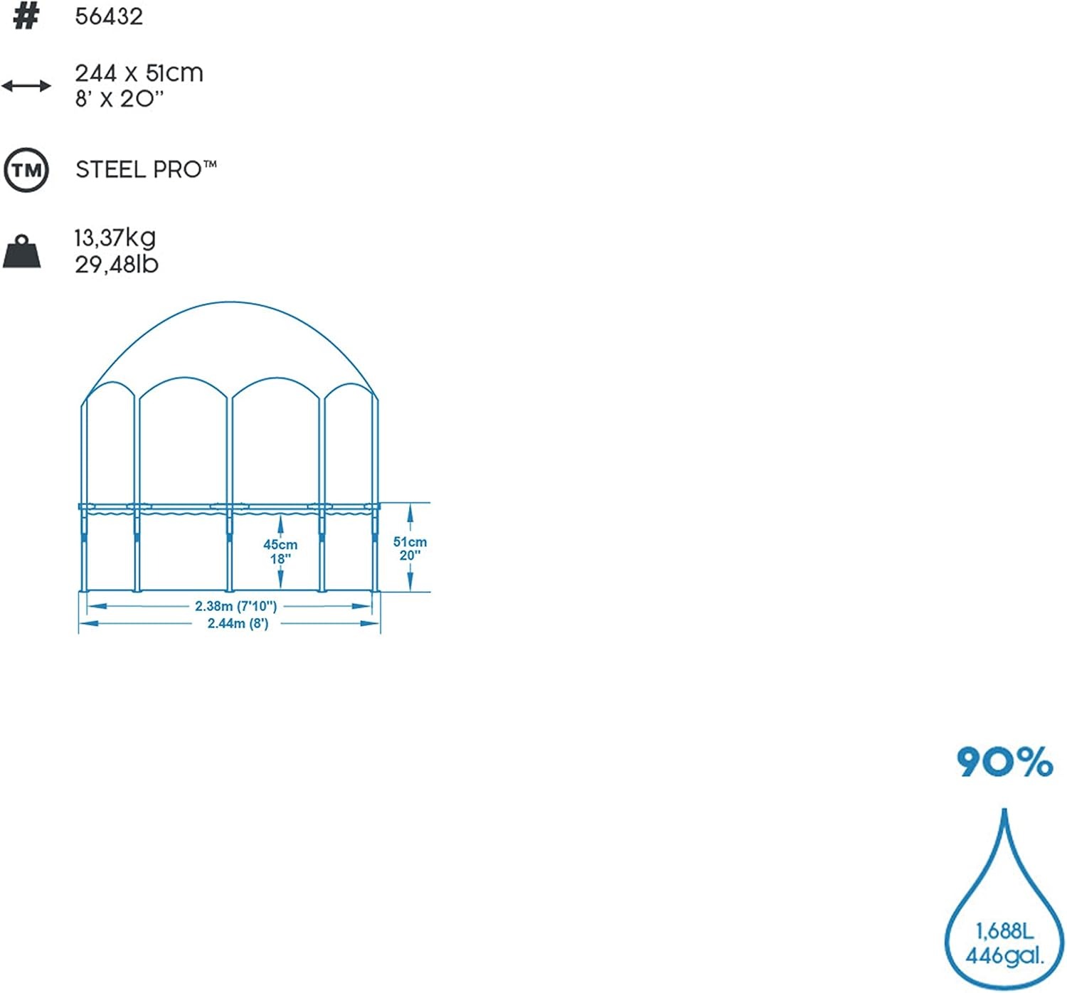Bestway Alberca Infantil Rigida Redonda con Toldo, 2.44 x 51 cm