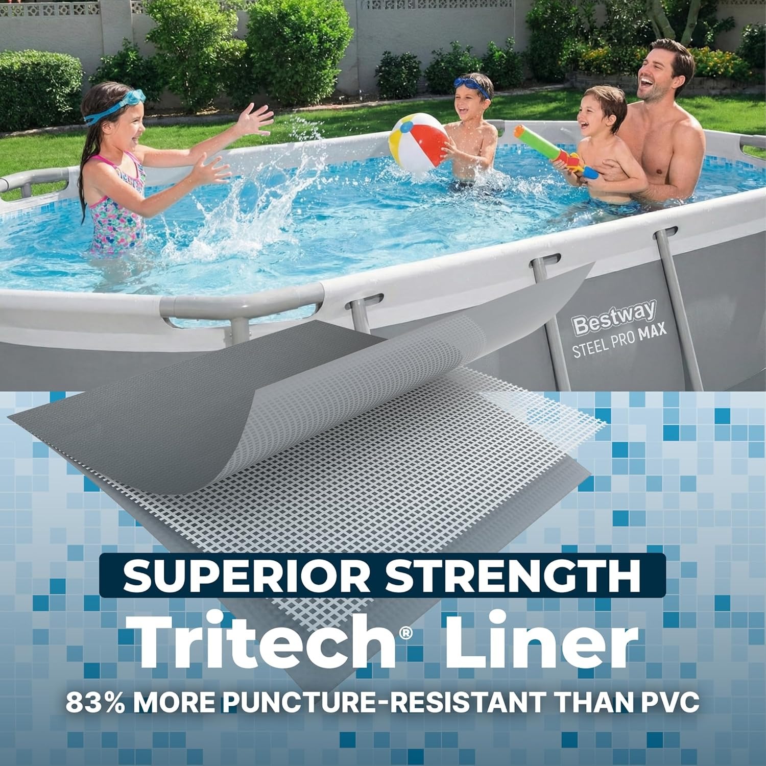 Bestway Steel Pro MAX - Juego de Piscina sobre el Piso (10 pies x 6 pies x 7 pies x 33 pies) | Incluye Bomba de Filtro de 330 galones por Hora | Piscina Ovalada para niños y Adultos