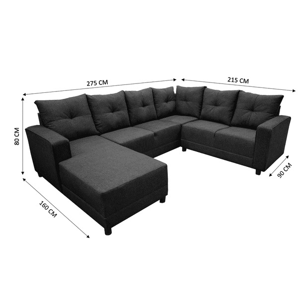 Sala Esquinera en U El Bazar Store Hera Gris Oxford 160x275x215 cm, 4 Salas en 1, Tela Lino nacional, Modular